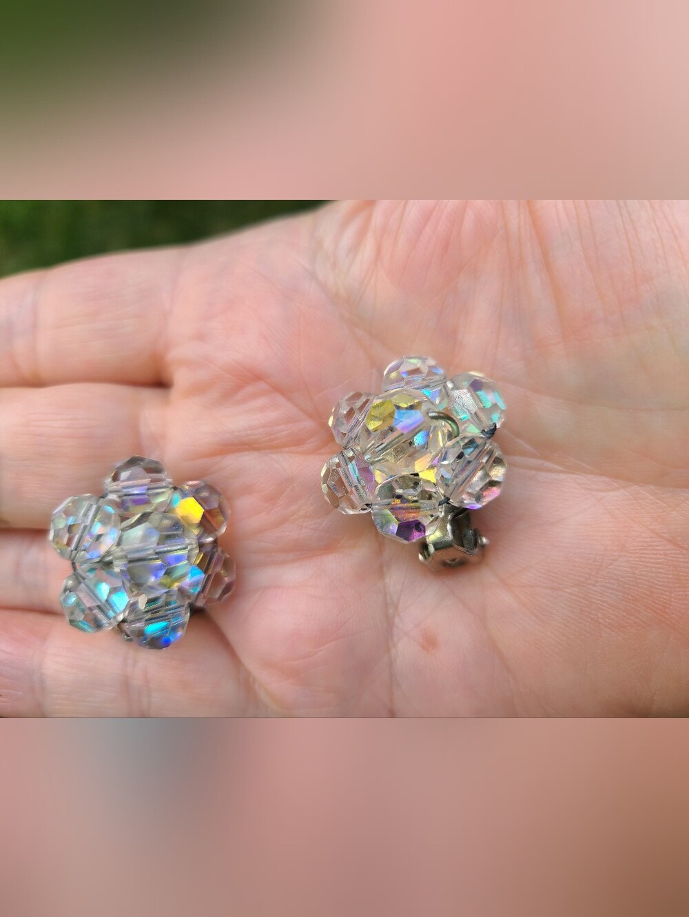 Vintage Aurora Borealis Cluster Clip-On Earrings